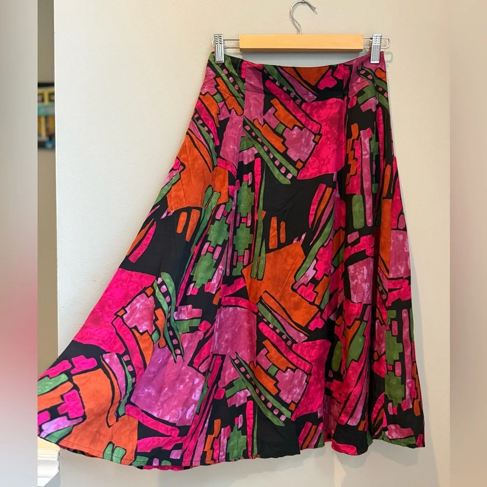 VINTAGE 80s Midi Abstract Art Work - Front Button Closure Skirt - S - Picture 10 of 11